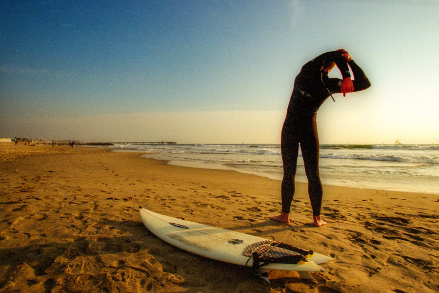 surfer stretching